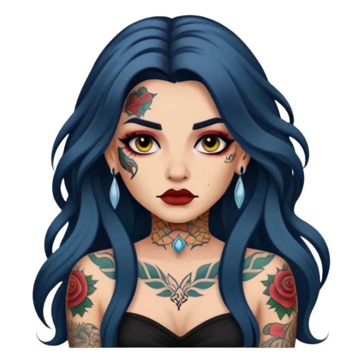 pretty tattooed long hair baddie with makeup sticker