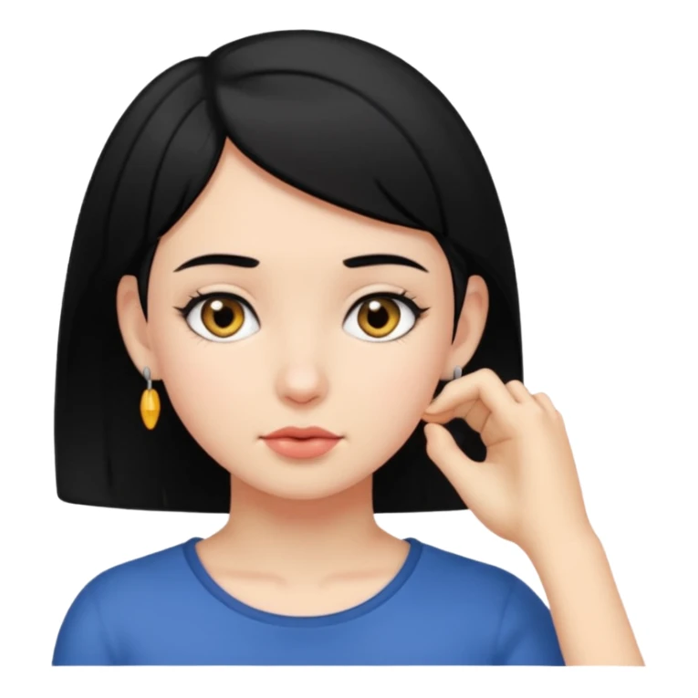 girl with short hair pulling on her earlobe sticker