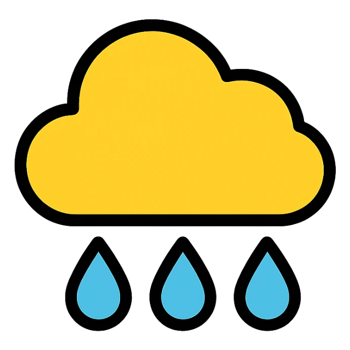 rain icon, simple and clear, colored lineal with black outlines sticker