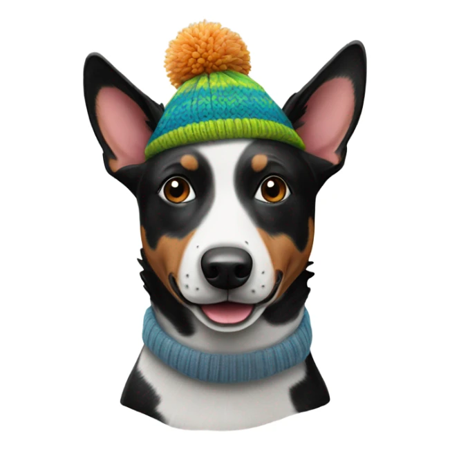 Black & white Australian cattle Dog wearing a knit hat sticker