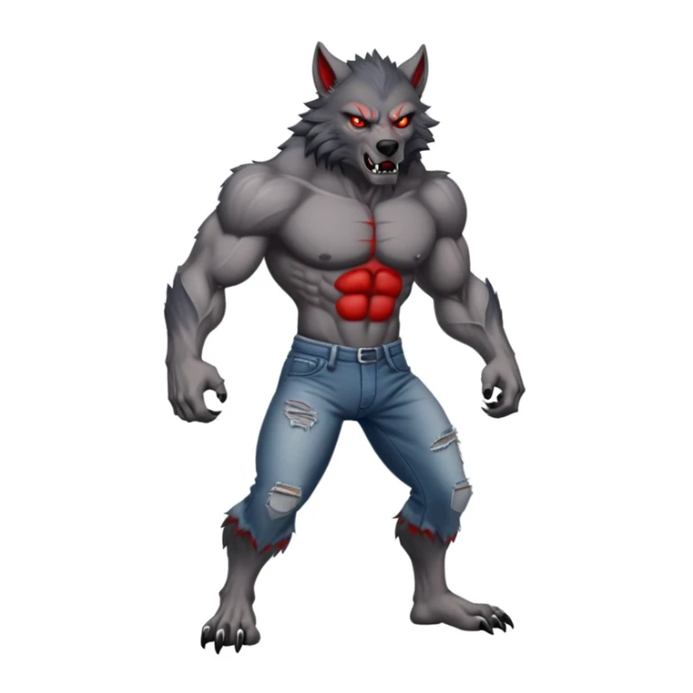 Muscular grey werewolf with ripped pant and red eyes sticker