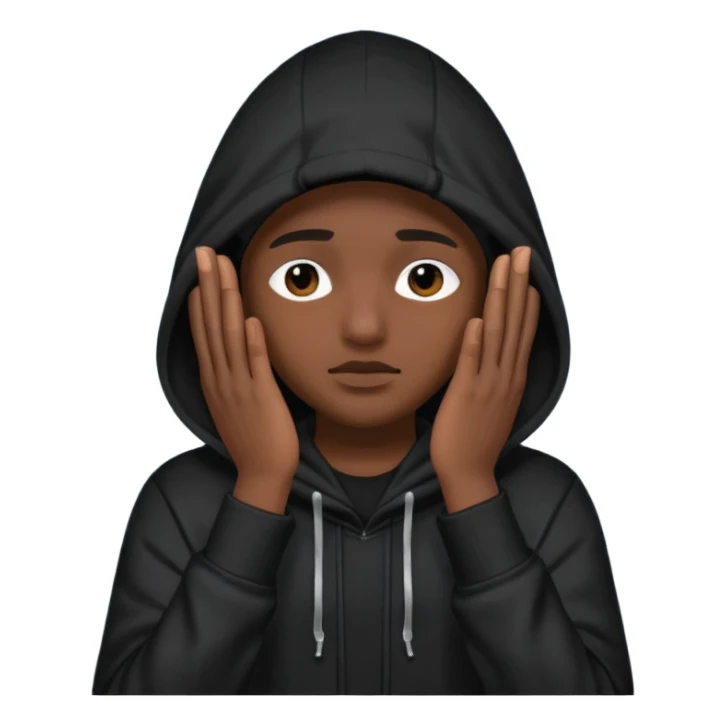 🥷🏽: inspire toi de cet emoji faisant en sorte qu’il est les mains sur ses yeux et garde sa cagoule noir sticker