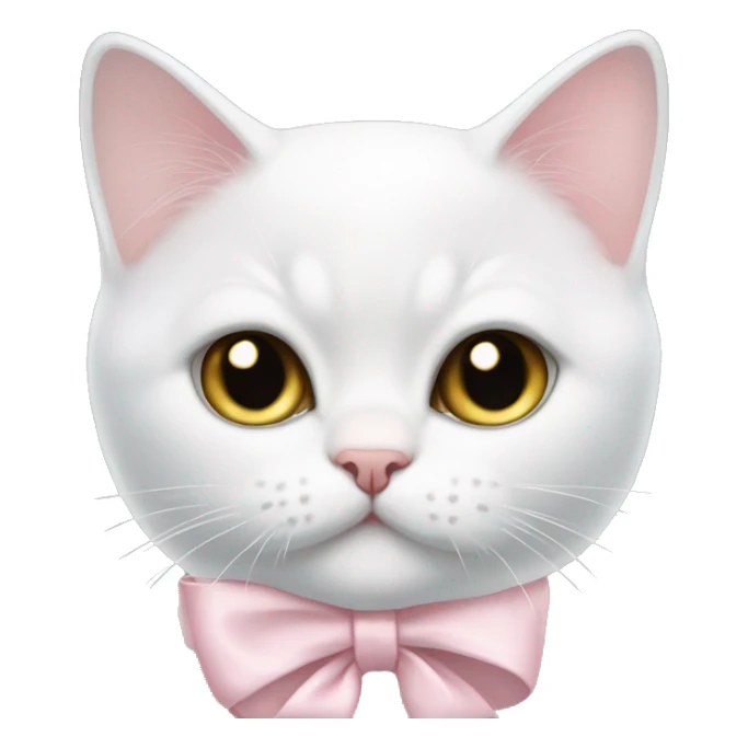 British white shorthair kitty with light pink bow on neck sticker