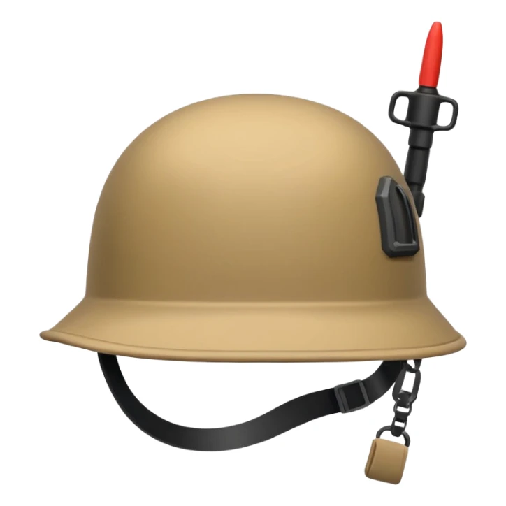 modern NATO army helmet, iPhone emoji style, tan color, characteristic shape, side rails, strap sticker