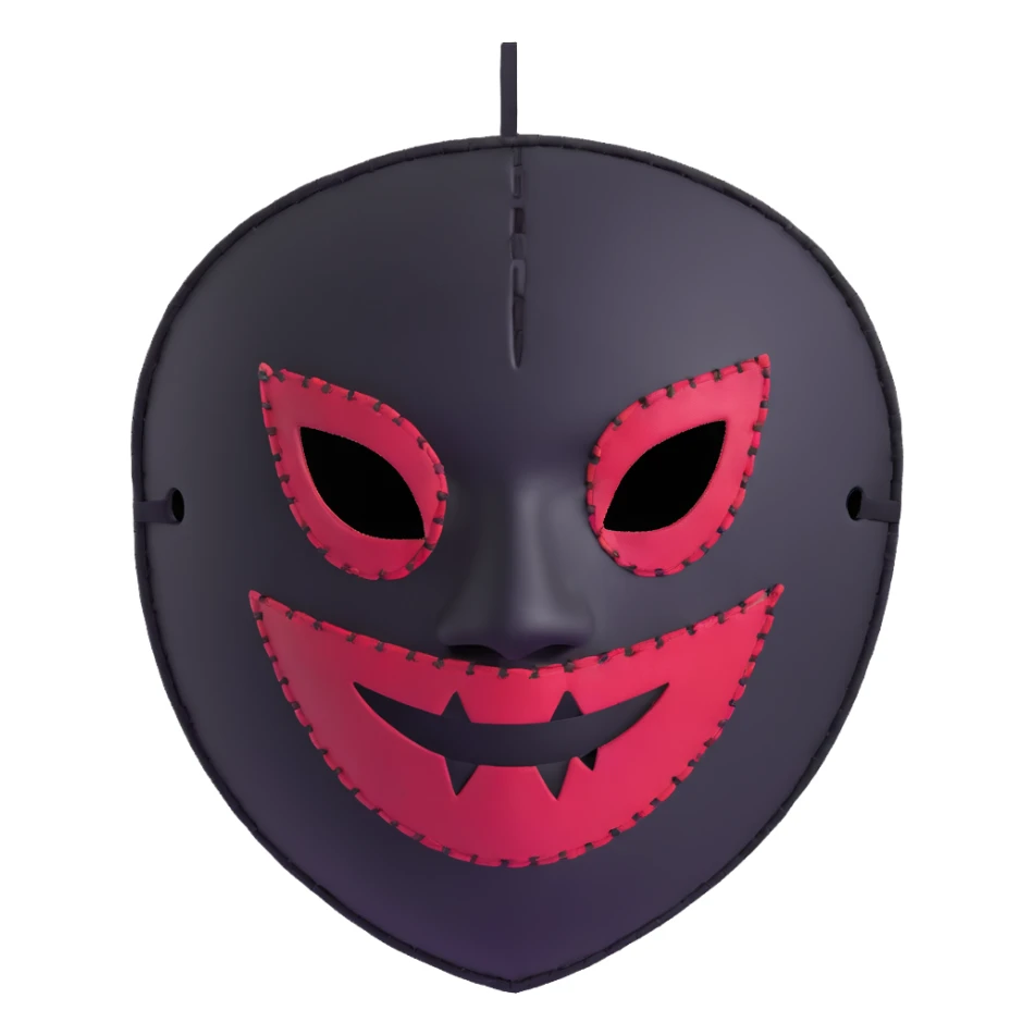 horror movie sackface mask with crude stitched features inspired by The Strangers sticker