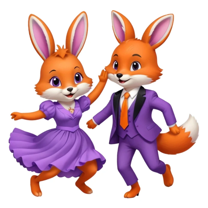 Purple bunny in a dress and fox in a suit dancing  sticker