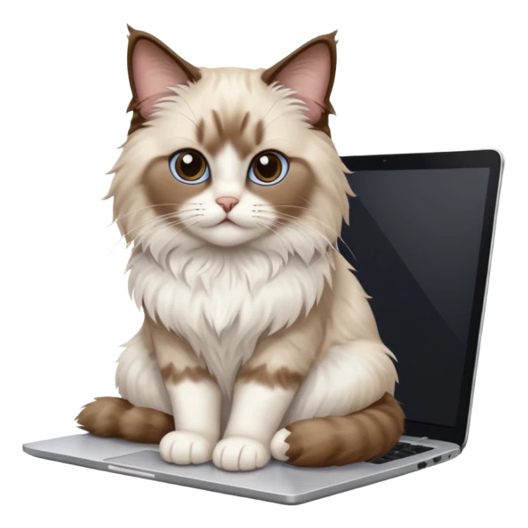 Cute ragdoll cat on a laptop. Should sit on top of the laptop, cat is way bigger than the laptop. Could walk on the laptop or sit. I liked the first one but remove the blue on the cat sticker