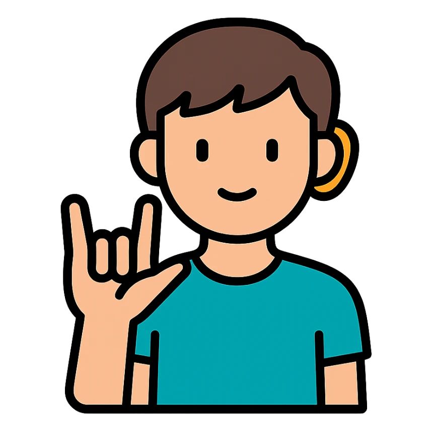 color outline icon of a young deaf man sticker