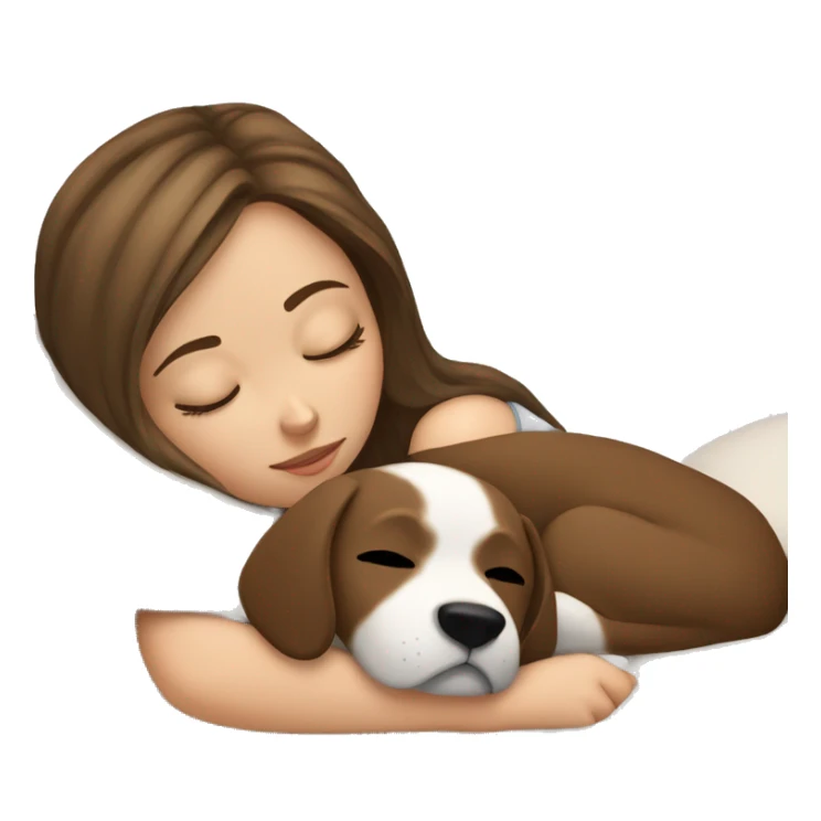 White girl brown hair sleeping with puppy sticker