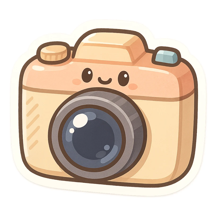 chibi sticker-style camera, cute and exaggerated sticker