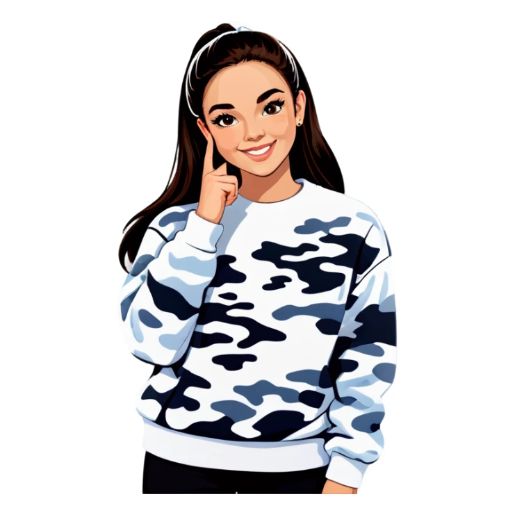 Girl wearing white camo sweatshirt  sticker
