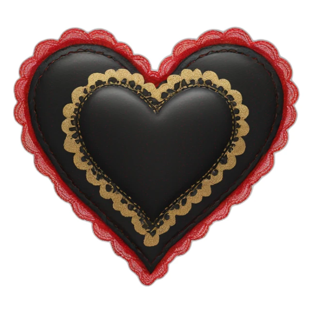 black leather heart with red lace overlay and gold border sticker