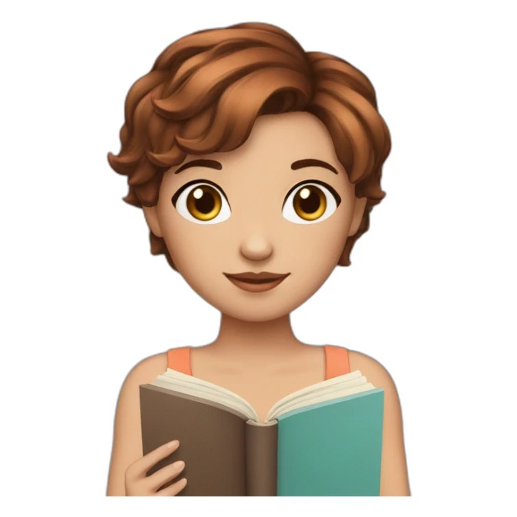 girl brown pixie  hair with book sticker