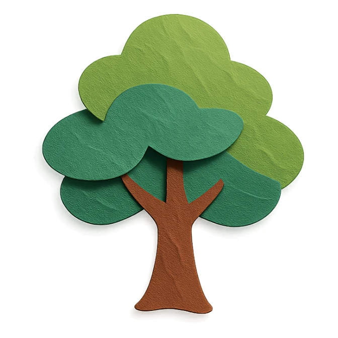 tree with layered leaves in paper-craft style sticker