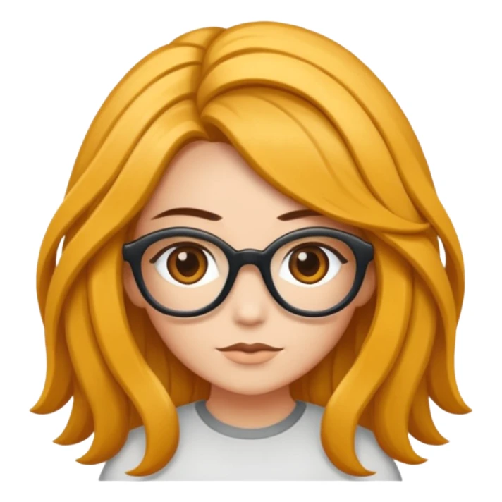 Uma garota de cabelos encaracolados compridos e mechas bem loiras, com pele morena  e óculos sticker