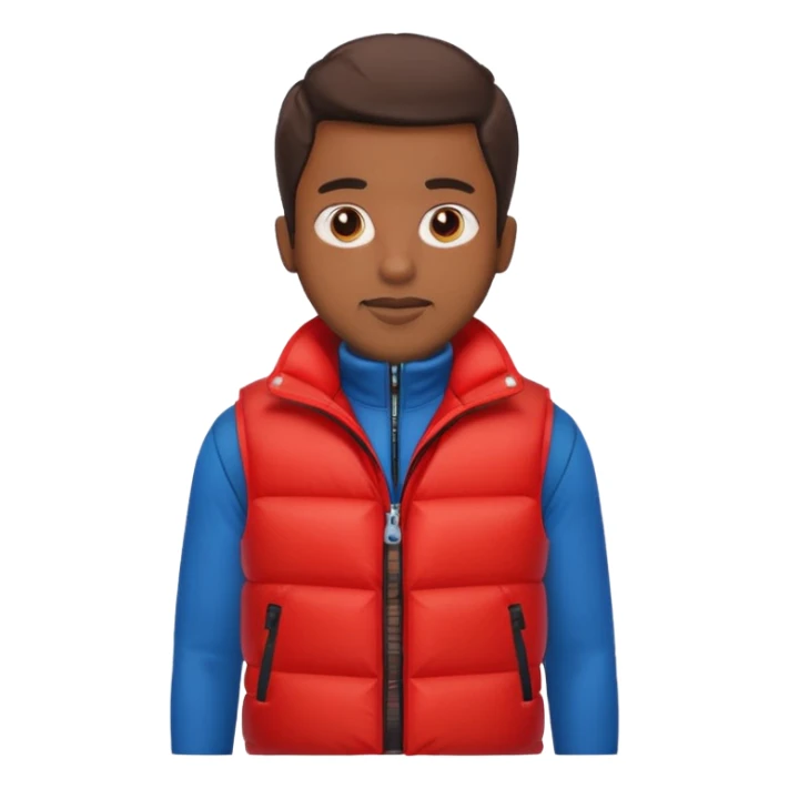 brown skin man with red puffer vest sticker