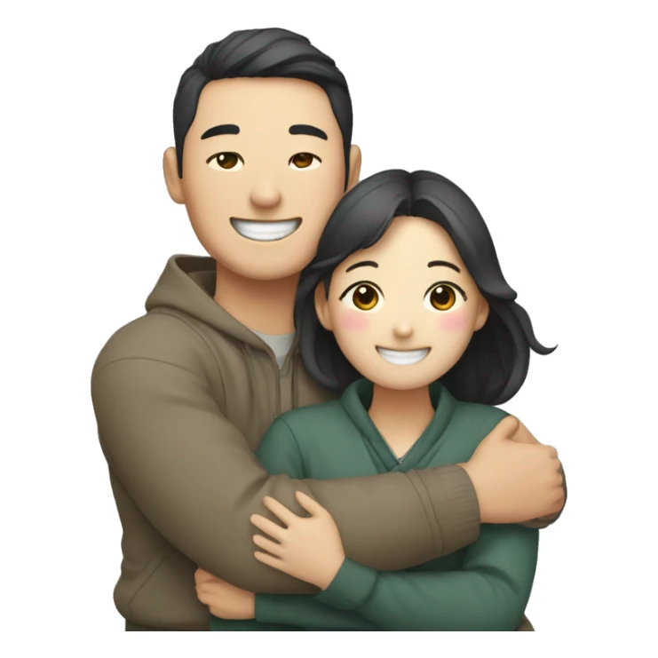 happy korean couple hugging each other  sticker