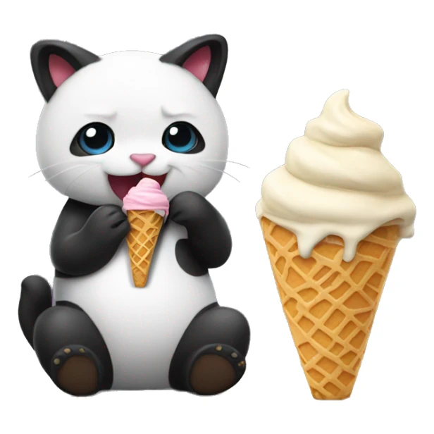Cat eating ice cream with panda sticker