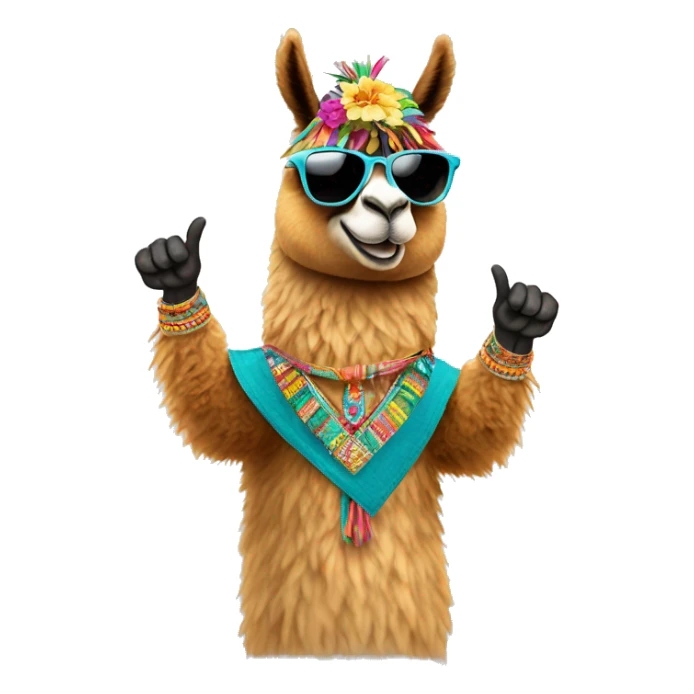 A Peruvian llama wearing sunglasses, making a 'super cool' gesture with its fingers sticker