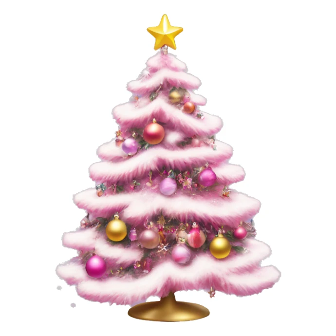 Coquette pink Christmas tree with ornaments and snow sticker
