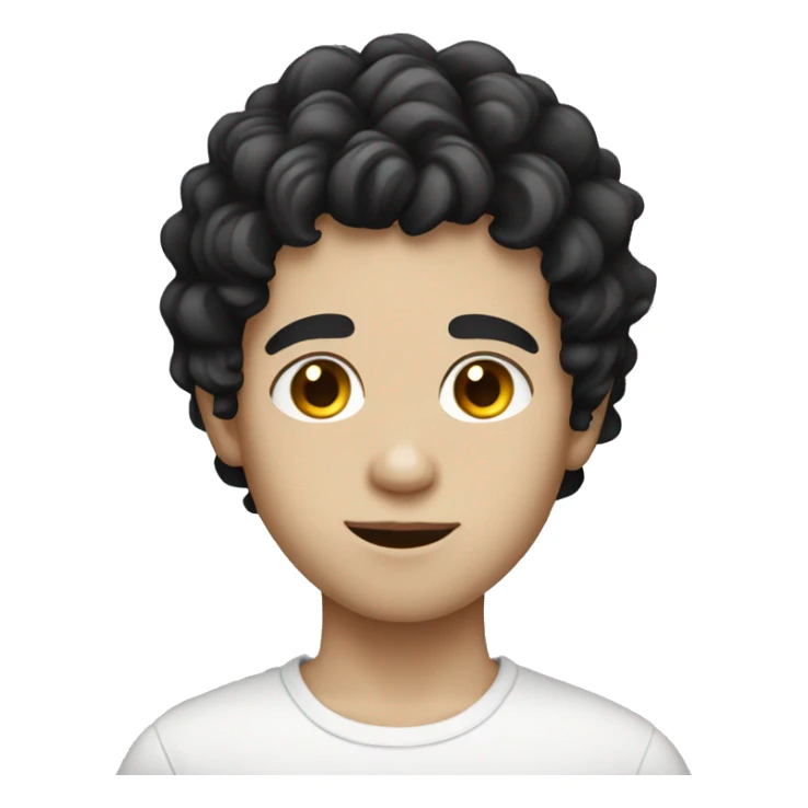 Boy with black wavy hair and white skin sticker