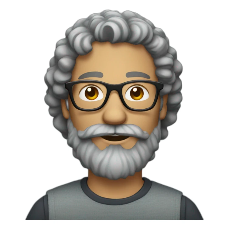 man with long gray and brown hipster  beard and curly hair and glasses sticker