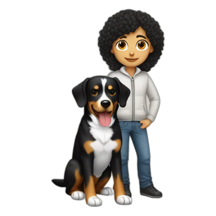 Russian programmer with curly black hair with dog Entlebucher zennenhund sticker