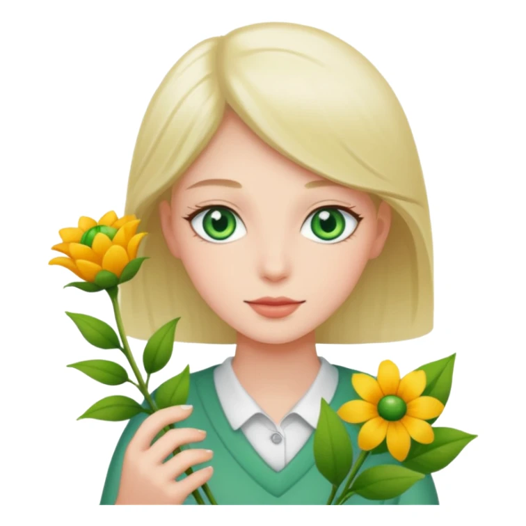 Person holding flowers with green eyes  sticker