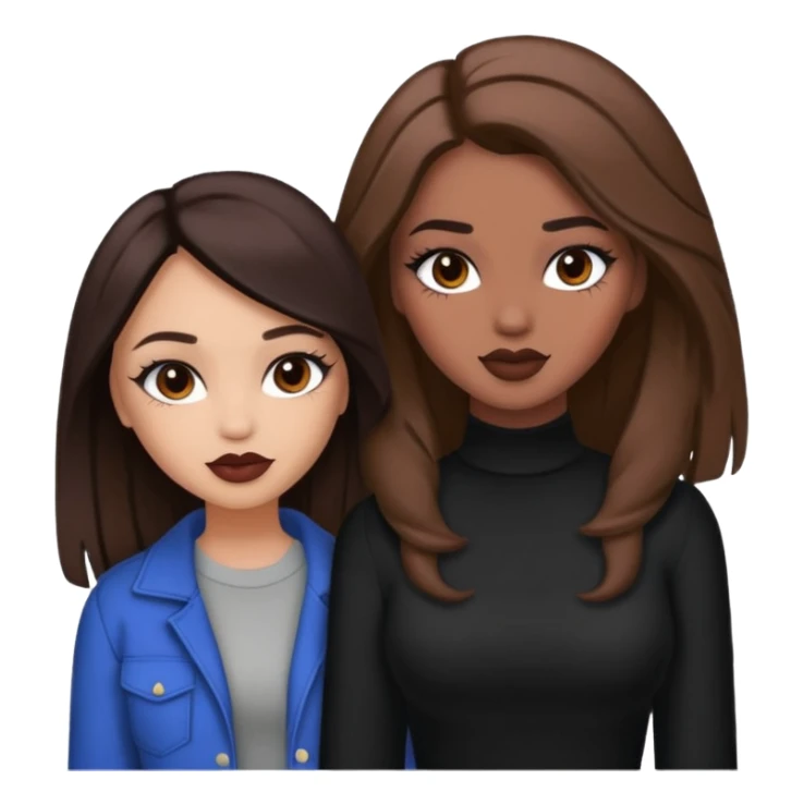 Boujy baddie best friends, trendy heavy makeup both dark hair one light skinned and one mocha brown pretty hair style  sticker