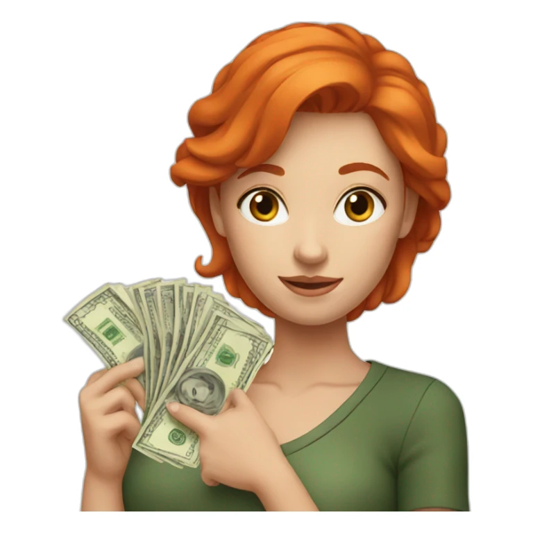 a redhead with money in her hand sticker