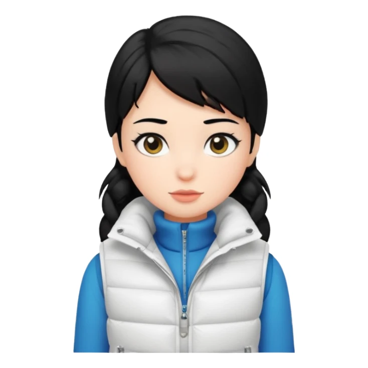 girl with black hair in a white puffer vest sticker
