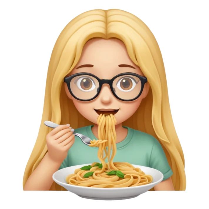 girl with glasses and long hair eating pasta  sticker