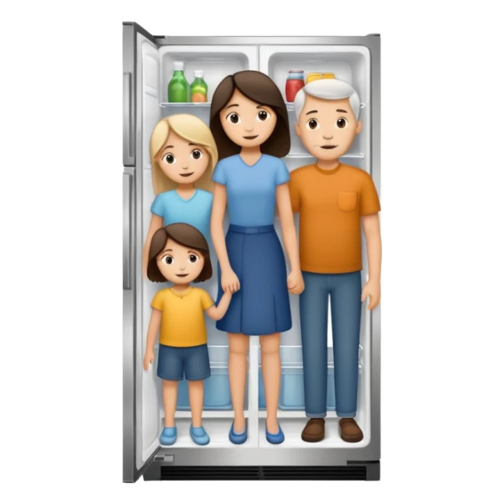 Mono line pencil-drawn stick figure mom, dad, son, and daughter in child’s refrigerator artwork style  sticker