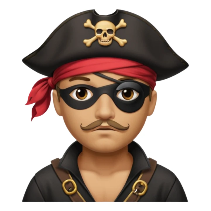 pirate with black eyepatch covering one eye and with only one eye sticker