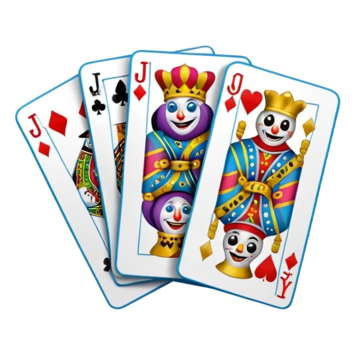 bunch of poker cards, with crazy colorful jolly jokers inside sticker
