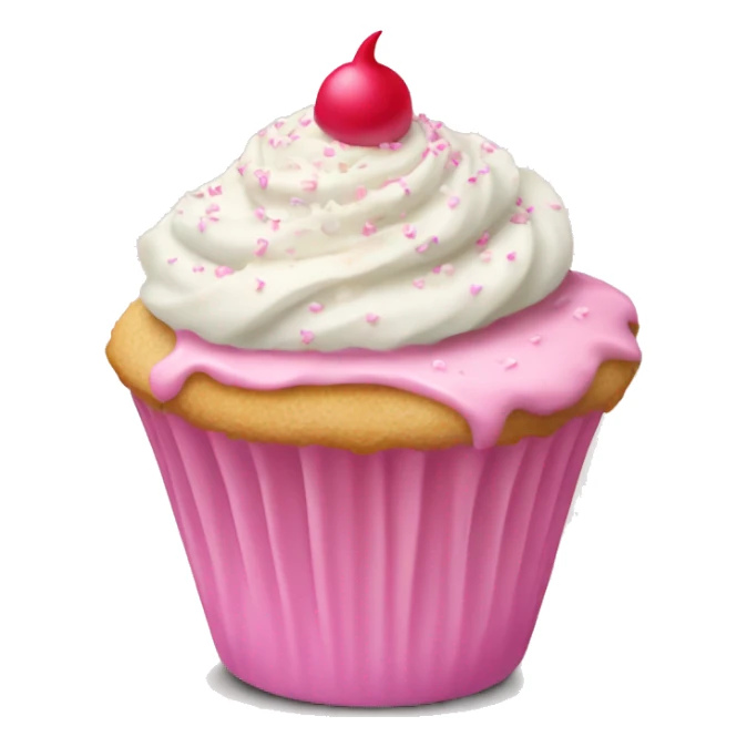 A vanilla cupcake with pink frosting and white sprinkles sticker