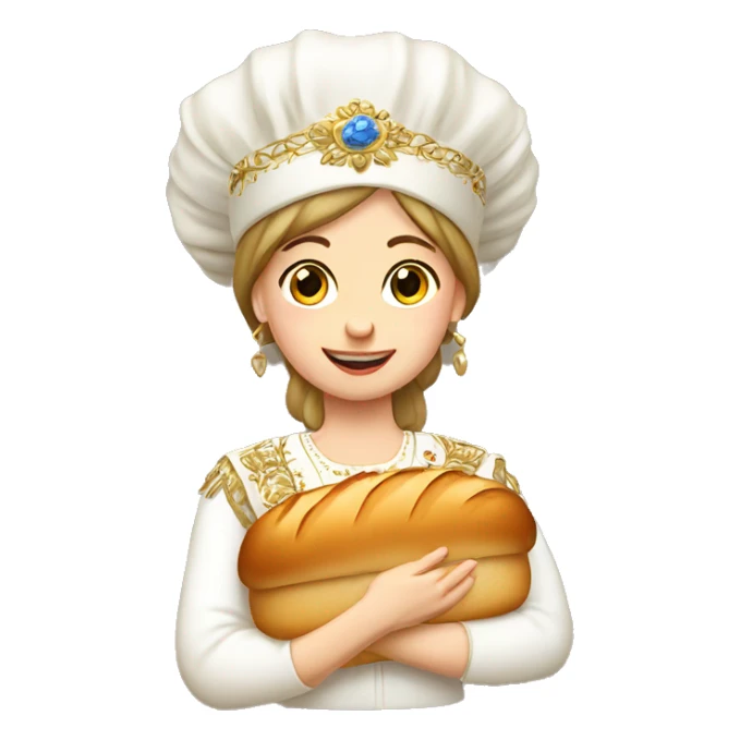 Russian girl in a kokoshnik and with a loaf sticker