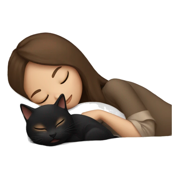 Girl with brown hair sleeping with black cat sticker
