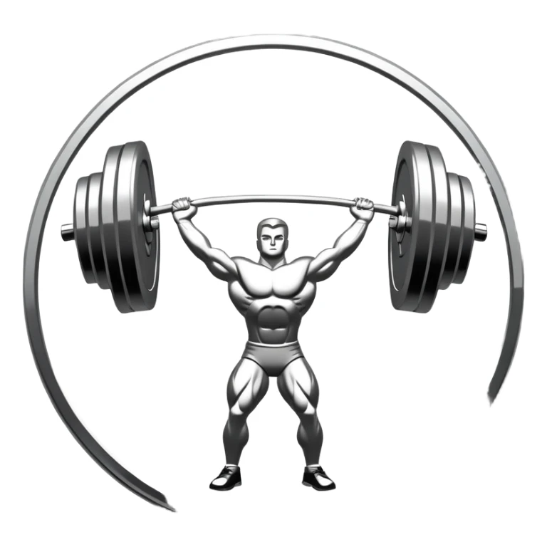 An emblem symbolizing weightlifting with a stylized barbell in the center, set against a simple, clean background. The barbell is prominent and sleek, with no athlete included. The design is bold, modern, and minimalistic sticker