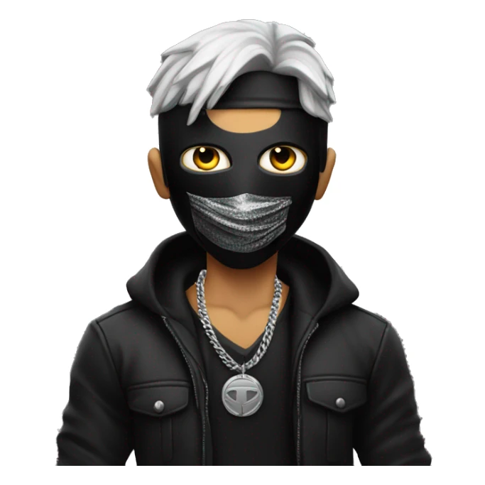 guy with black mask and sniper gun silver chain with on neck all black outfit sticker
