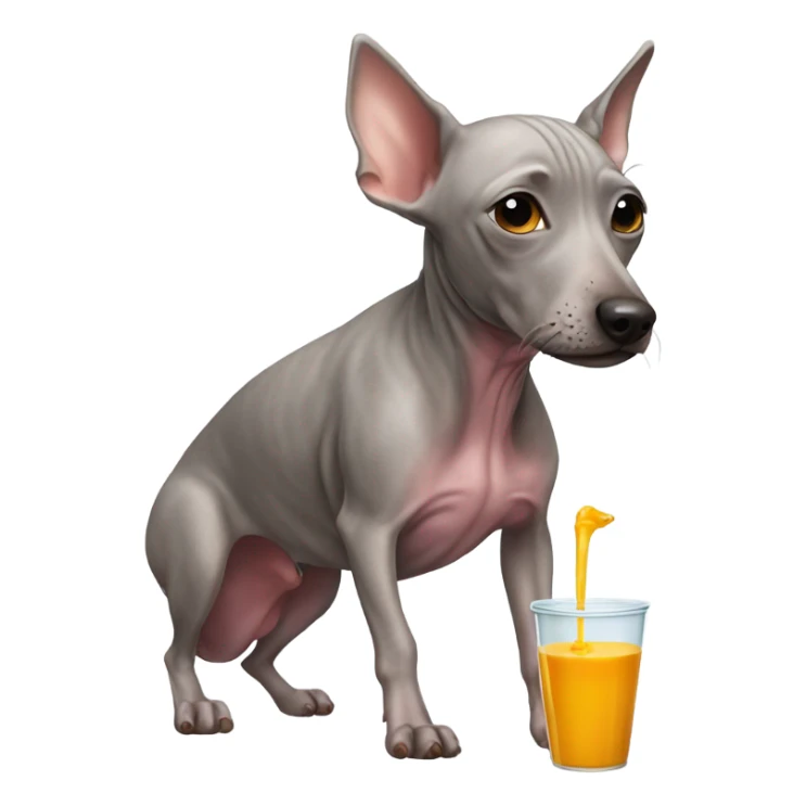 American Hairless Terrier drinking juice From a tube sticker