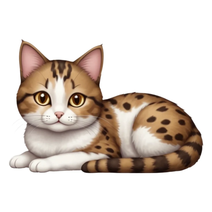 full body tiny short hair dark brown and white cat with hazel eyes lying down sticker