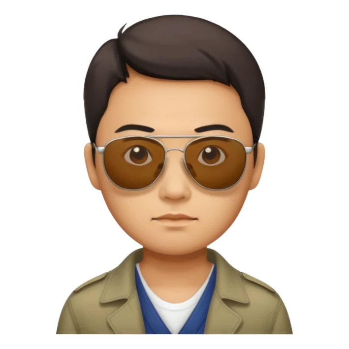 Photorealistic serious Chinese tourist wearing sunglasses sticker