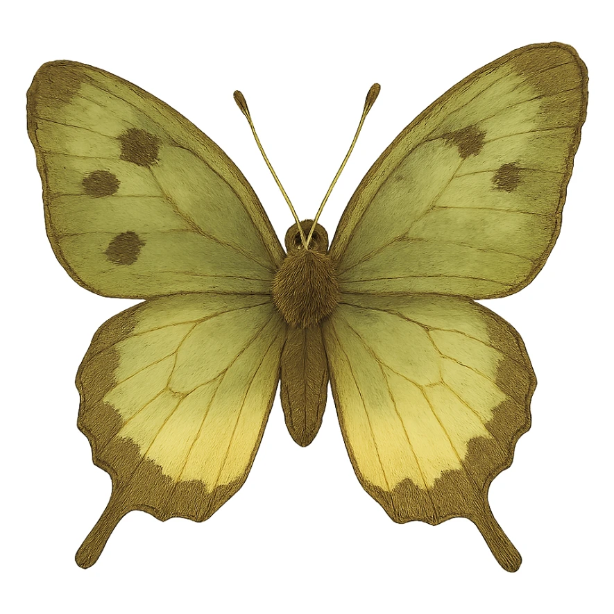 realistic whimsical green, brown and cream butterfly, natural colors, soft, fairy-like atmosphere, no background, square size sticker
