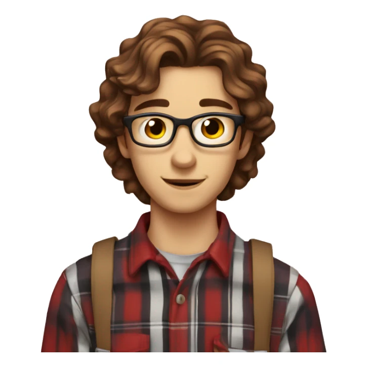 Nerdy 20 year old with brown wavy hair and red plaid shirt sticker
