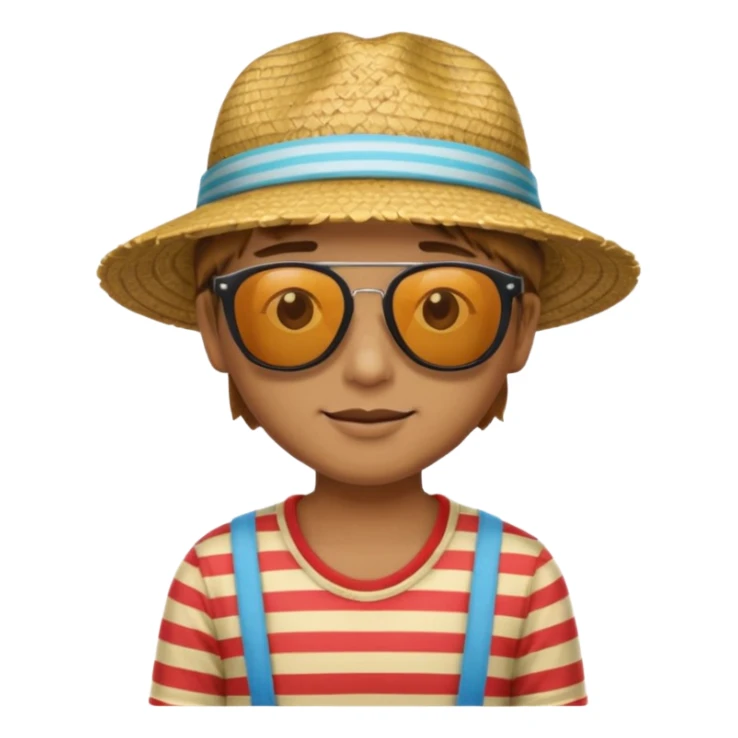person with striped clothing sun glasses and straw hat sticker