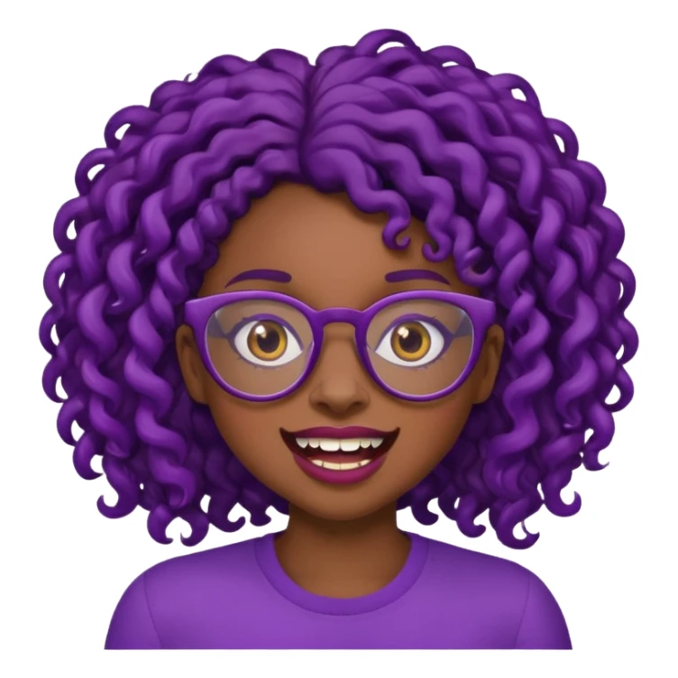 nerd emoji like with glasses and silly exaggerated buck teeth but it’s a black girl with dark purple curly hair sticker