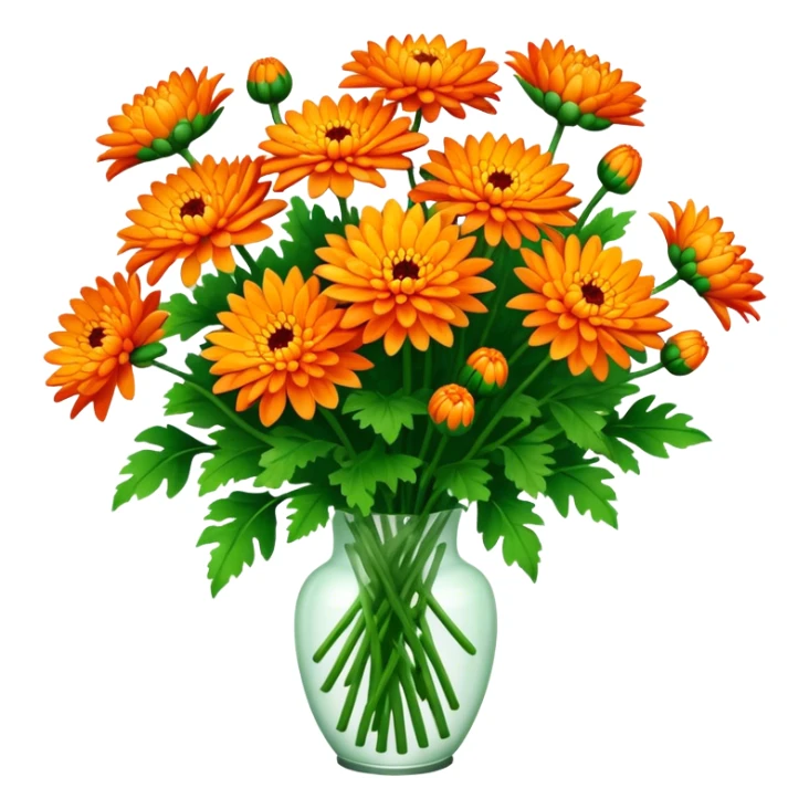 big bouquet Vibrant Orange Chrysanthemum, luxuriant, leaf, bud sticker