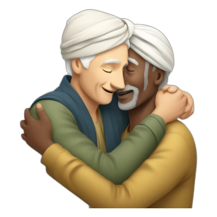 Turban older Man from africa hugs blond European man sticker