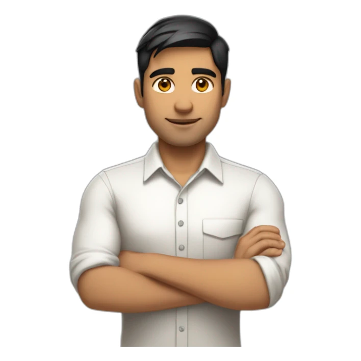 Indian white tan skin man developer in plain white shirt with sleeve up and nice medium length short black hair close up profile image sticker